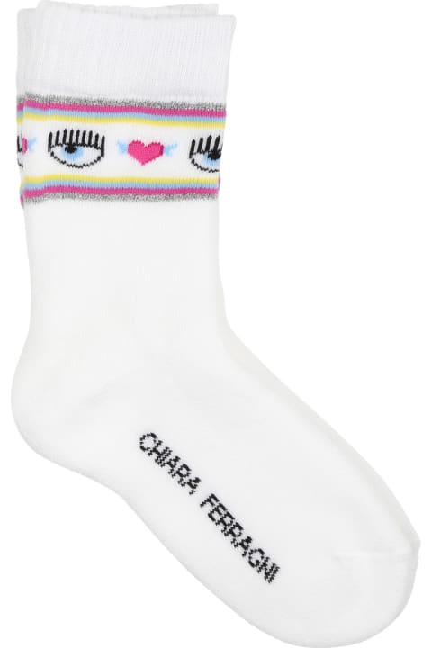 Chiara Ferragni Underwear for Girls Chiara Ferragni White Socks For Girl With Flirting Eyes And Hearts