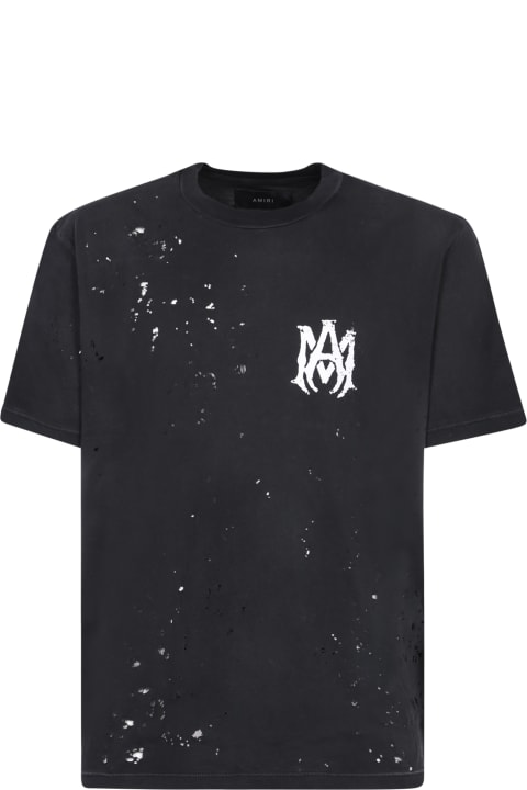メンズ ウェア AMIRI Straggered Logo Black T-shirt