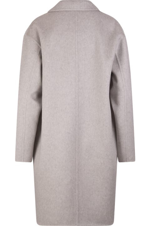 Woman Melange Grey Coat In Cashmere Double