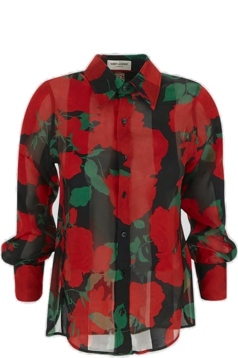 Fashion for Women Saint Laurent Floral Printed Long-sleeved Shirt