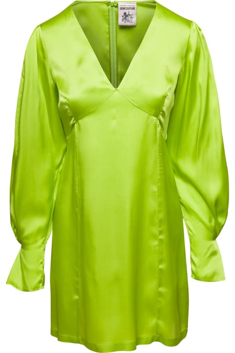 Fashion for Women SEMICOUTURE Lime Green Zoie Minidress V Neck Satin Effect In Silk Blend Woman