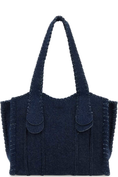 Chloé Totes for Women Chloé Dark Blue Denim Medium Mony Shopping Bag
