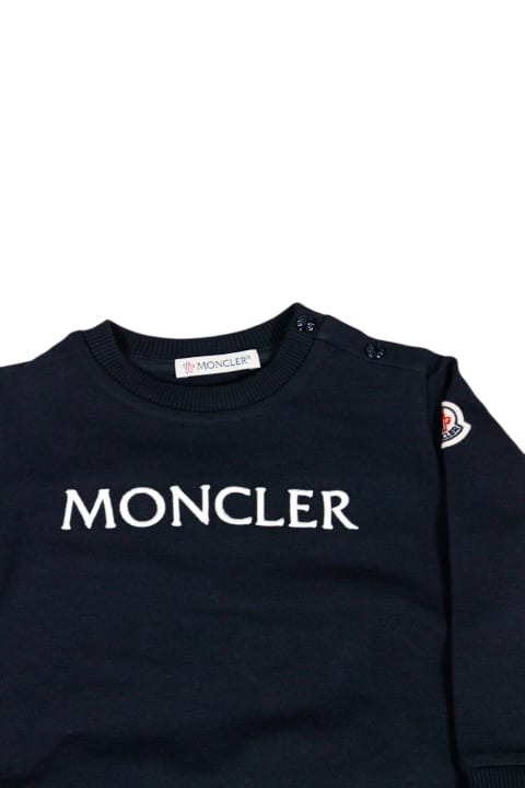 Topwear for Baby Boys Moncler Long-sleeved Crew-neck Sweatshirt In Fine Cotton With Writing On The Chest
