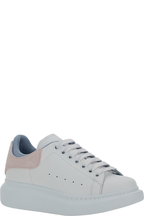 White Low Top Sneakers With Double Heel Tab And Oversized Platform In Leather Woman