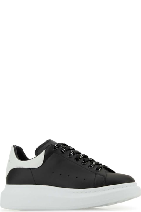 Homeware Alexander McQueen Black Leather Sneakers With White Leather Heel
