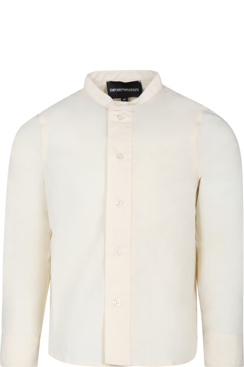 Shirts for Boys Emporio Armani Ivory Shirt For Boy With Eagle