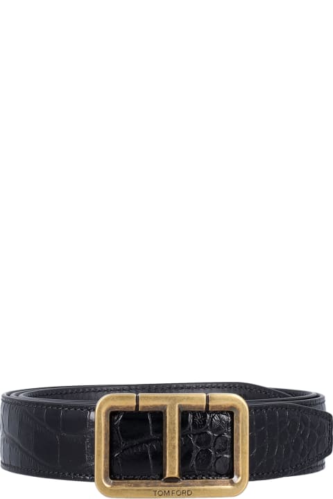 Belts for Men Tom Ford Crocco Print Scored Belt