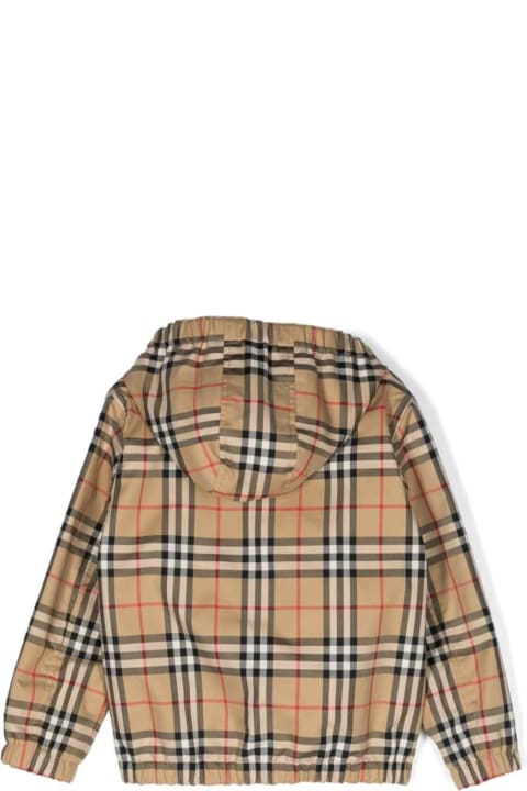 Burberry Coats & Jackets for Boys Burberry Beige Hooded Down Jacket With Vintage Check Motif In Fabric Girl
