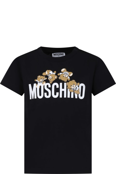 Moschino for Kids Moschino Black T-shirt For Kids With Logo And Teddy Bear
