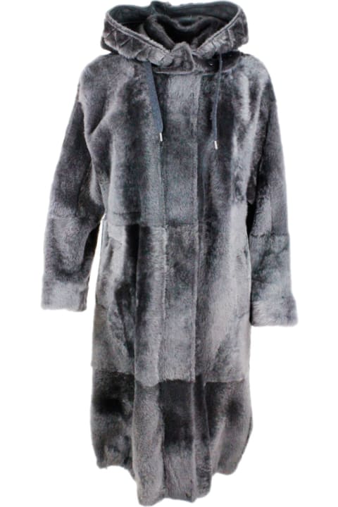 Brunello Cucinelli Women Brunello Cucinelli Long Shearling Coat With Detachable Hood And Monili Along The Zip Closure