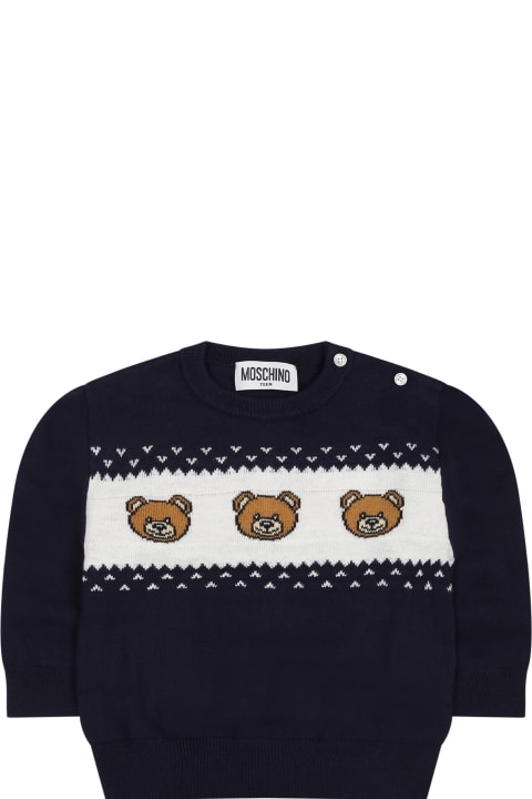Topwear for Baby Boys Moschino Blue Sweater For Babykids With Teddy Bears
