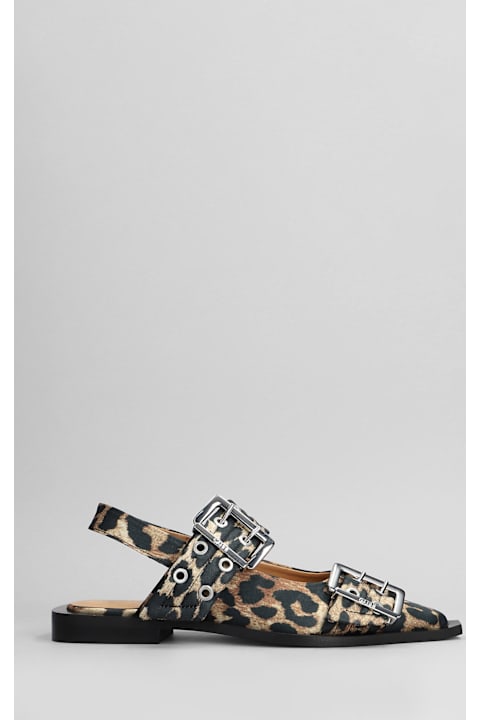Ganni Ballet Flats In Animalier Polyester
