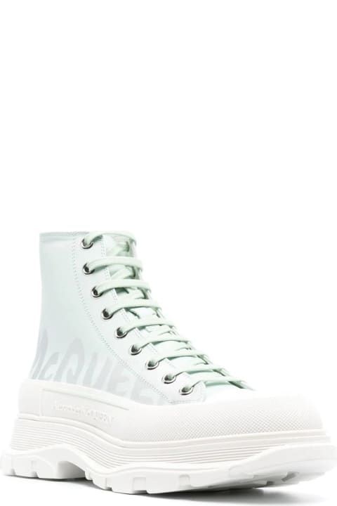 Alexander McQueen for Men Alexander McQueen White Tread Slick Boots With Mint Green Shade