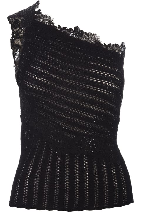 Fashion for Women Ermanno Scervino Black Cotton Top With Lace And Crystals