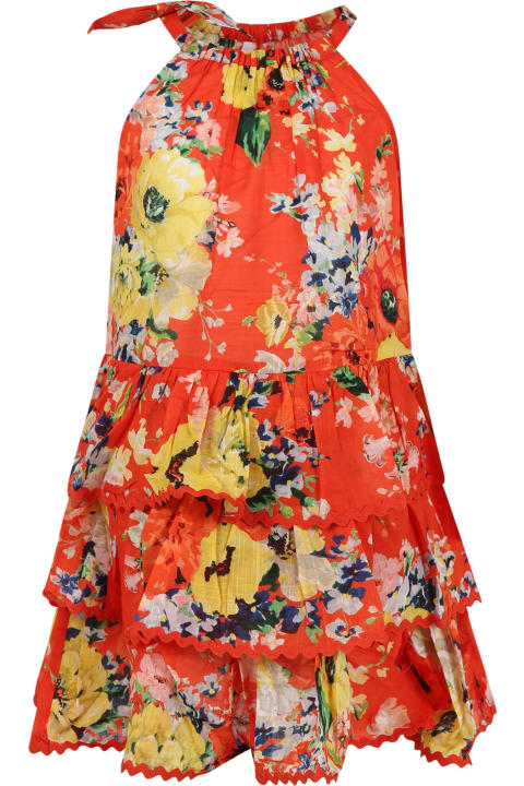 Dresses for Girls Zimmermann Red Dress For Girl With Floral Print