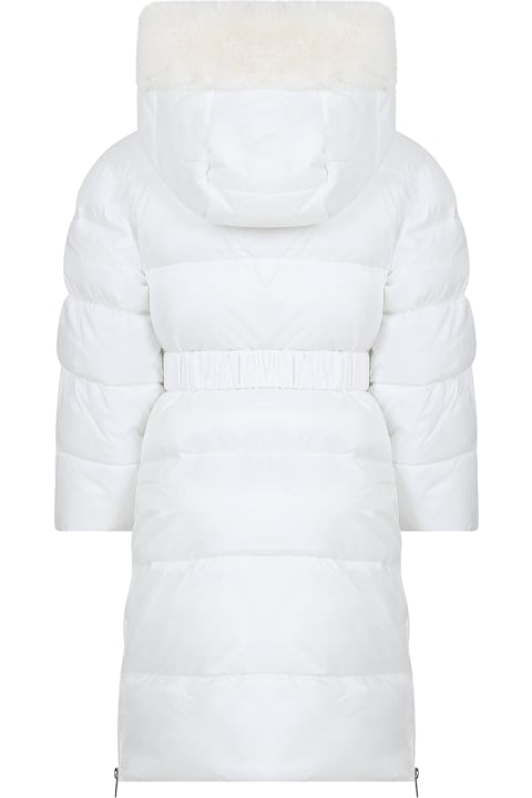 Ermanno Scervino Junior Coats & Jackets for Girls Ermanno Scervino Junior White Down Jacket For Girl With Embroidery