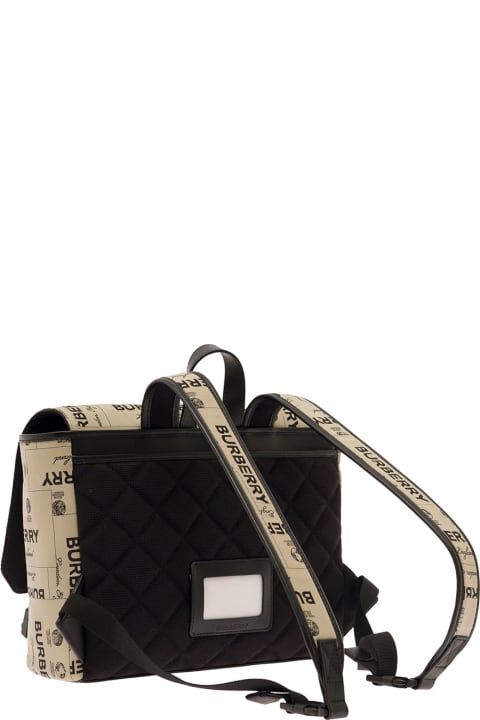 Beige Messenger Backpack With Label Print In Nylon Boy