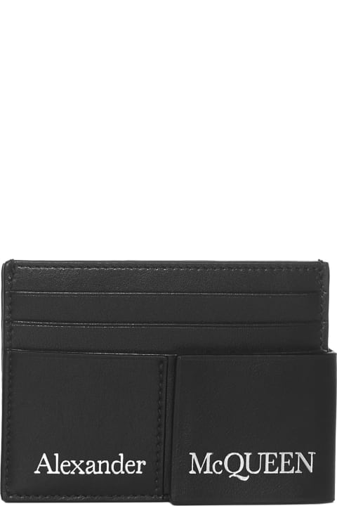 メンズ アクセサリー Alexander McQueen Double Card Holder In Black Leather With Logo