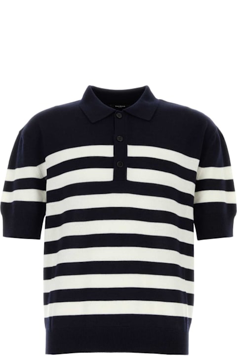 Balmain Men Balmain Embroidered Wool Polo Shirt