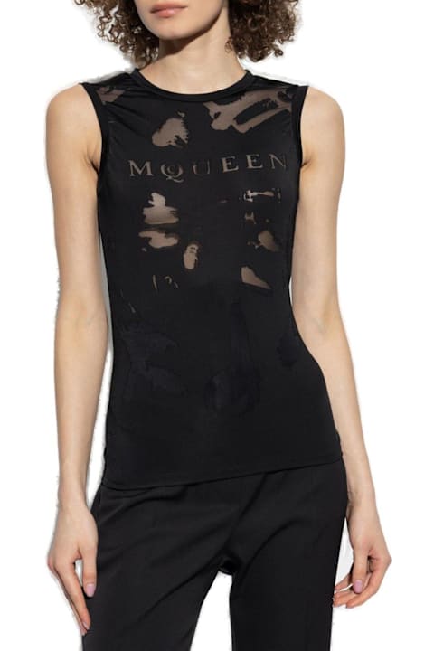 Alexander McQueen Clothing for Women Alexander McQueen Logo Detailed Mesh Tank Top