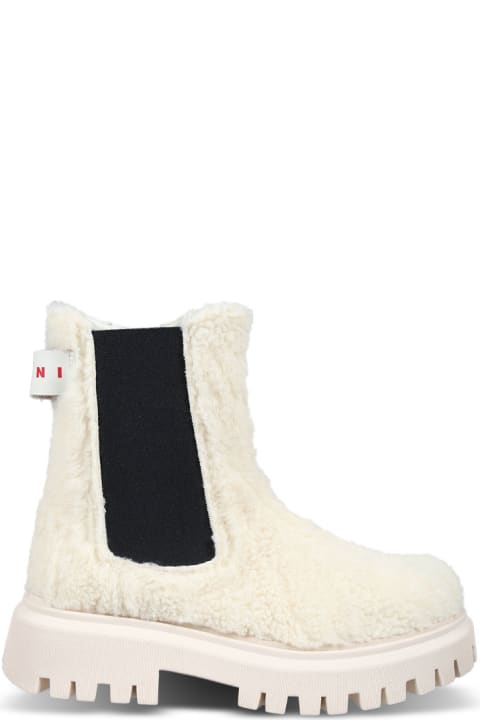 Marni أحذية لـ بنات Marni Beige Ankle Boots For Girl With Logo
