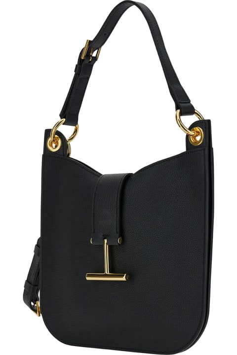Bags Sale for Women Tom Ford 'tara' Black Handbag With T Signature Detail In Grainy Leather Woman