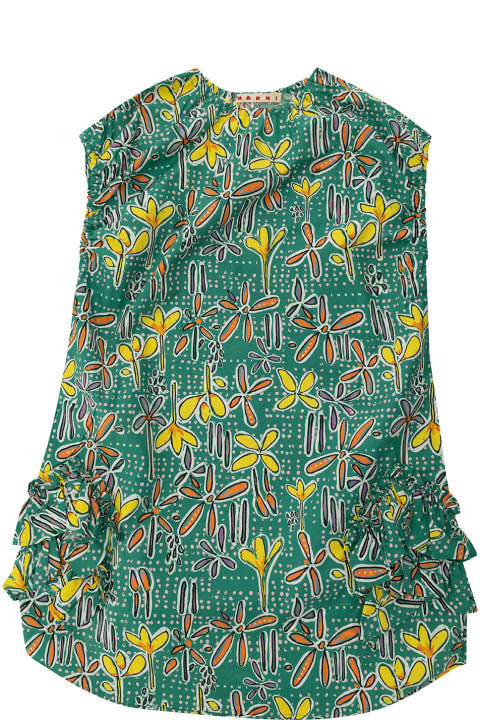 Marni for Kids Marni Green Dress With Flower Print In Cotton Girl
