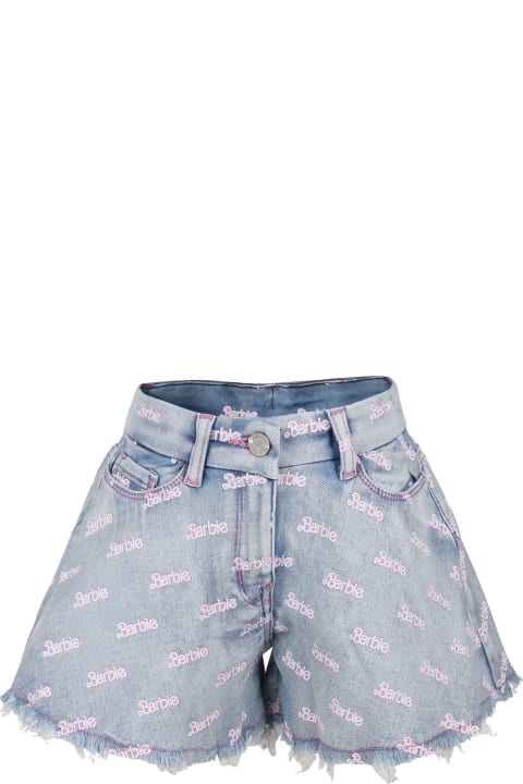 Monnalisa for Kids Monnalisa Blue Shorts For Girl With All-over Writing