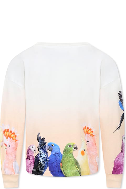 Homeware Molo Ivory T-shirt For Girl With Parrots Print