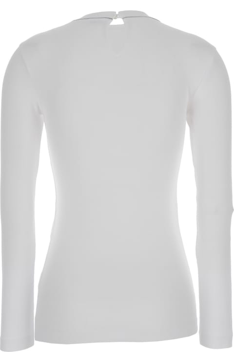 Brunello Cucinelli Sweaters for Women Brunello Cucinelli White Long-sleeve Top With Monile Detail In Ribbed Stretch Cotton Woman