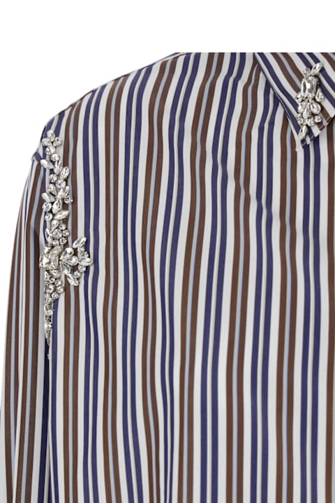Des Phemmes Clothing for Women Des Phemmes Multicolor Shirt With Front Crystal Embellishments And All-over Striped Motif In Cotton Woman
