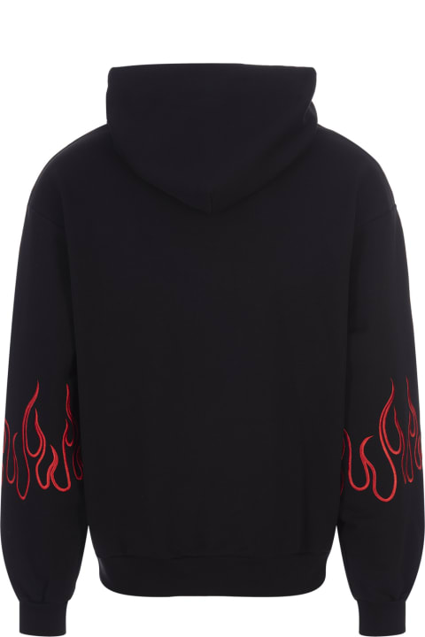 Black Hoodie With Embroidered Red Flames