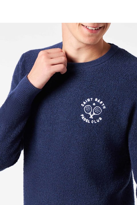 Homeware MC2 Saint Barth Crewneck Bluette Bouclé Heorn Sweater With Saint Barth Padel Club Embroidery