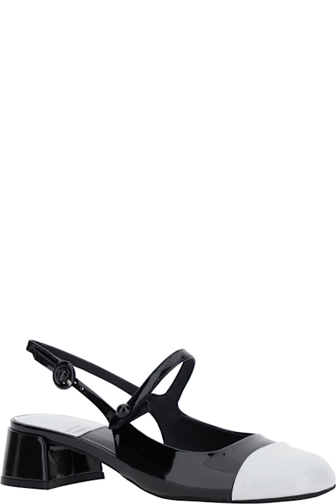 Jeffrey Campbell Shoes for Women Jeffrey Campbell 'cou-cou' Black Slingback Pumps With Low Block Heel And Contrasting Toe In Leather Woman