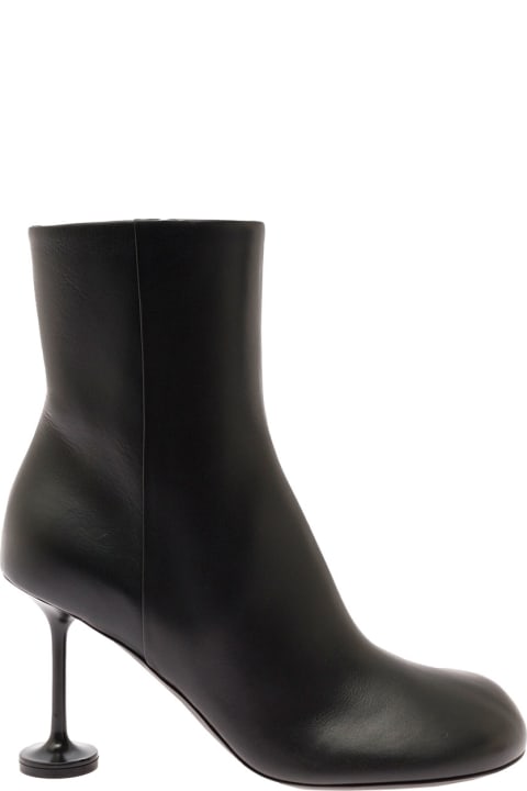 Black Lady Booties In Leather With 90 Mm Champagne Heel Balenciaga Woman