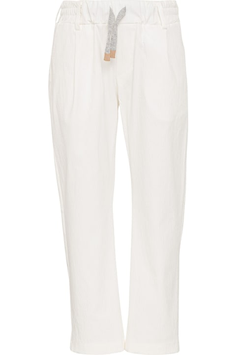 Bottoms for Boys Eleventy White Joggers Pants With Contrasting Drawstring