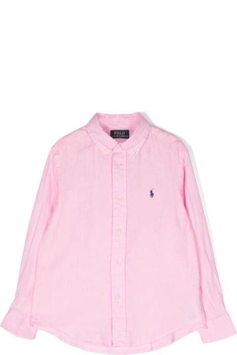 Shirts for Boys Ralph Lauren Pink Linen Shirt With Embroidered Pony