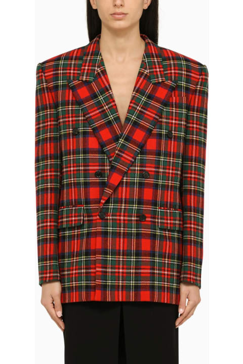 Saint Laurent Clothing for Women Saint Laurent Red Tartan Double-breasted Wool Jacket