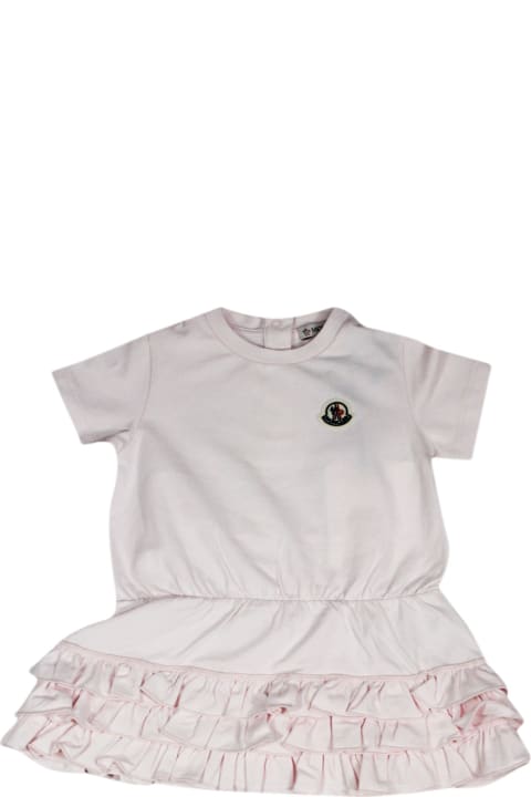 Fashion for Girls Moncler Short-sleeved Crew-neck Dress With Elastic Waistband Embellished With Flounces