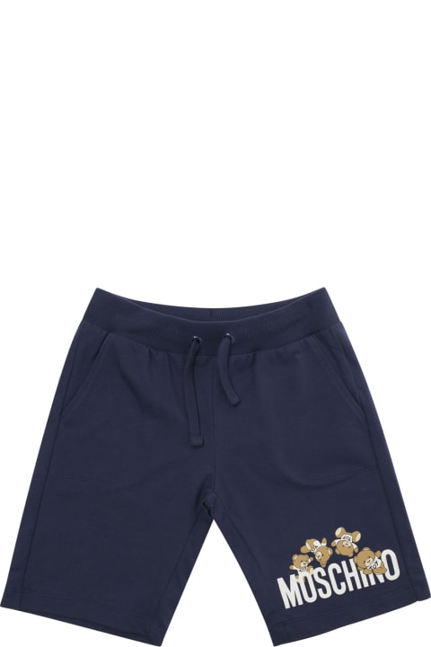 Bottoms for Boys Moschino Blue Shorts With Logo Print And Drawstring In Cotton Boy