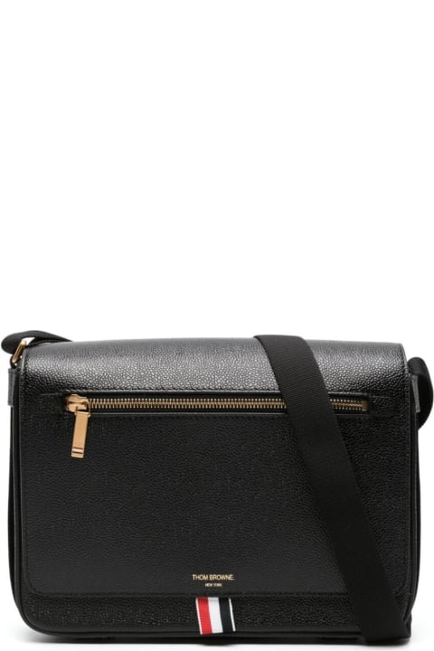 Shoulder Bags for Men Thom Browne Reporter Bag With Webbing Strap In Pebble Grain Leather