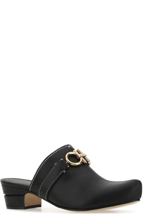 Sandals for Women Ferragamo Black Leather Phobos Mules