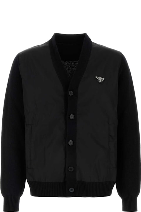 Prada Sweaters for Men Prada Black Wool Blend Cardigan