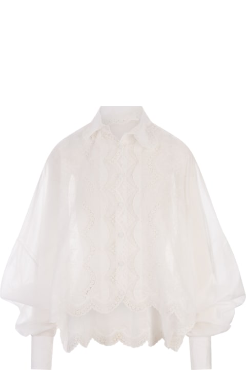 ウィメンズ Ermanno Scervinoのトップス Ermanno Scervino White Shirt With Lace And Embroidery