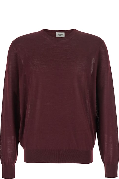 Homeware Saint Laurent Bordeaux Crewneck Sweater With Cassandre In Cashmere Man