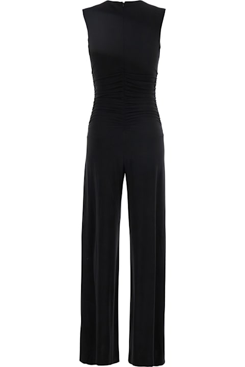 Norma Kamali Clothing for Women Norma Kamali Black Jumpsuit With V Neck And Shirred Waist In Tech Fabric Stretch Woman