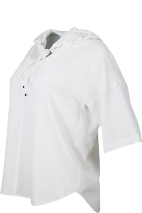 Antonelli Topwear for Women Antonelli Lightweight Short-sleeved Stretch Silk Crepe Shirt With Drawstring Hood. Fluid Fit