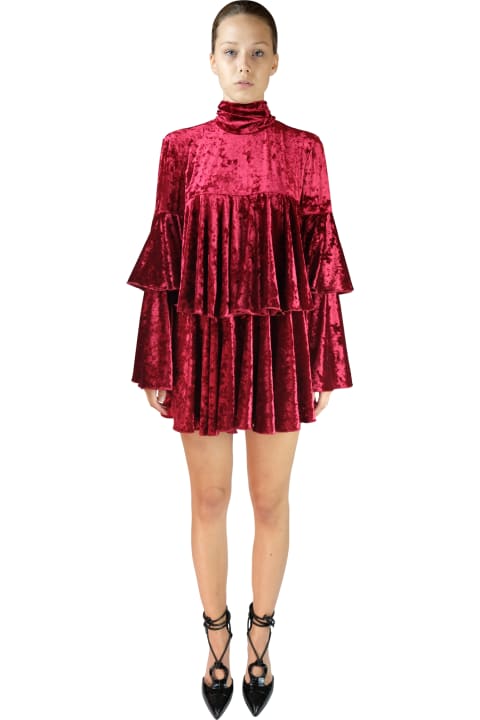 Homeware Sara Battaglia Bordeaux Ciniglia Mini Dress With Volants