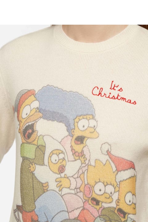 Homeware MC2 Saint Barth Woman White Sweater New Queen With Simpson Family Print | Simpson Family Special Edition