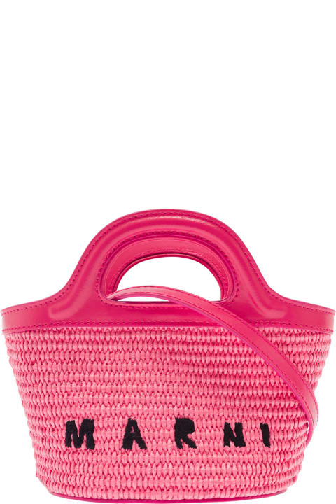 'micro Basket' Pink Bag With Logo Embroidery In Cotton Blend Fuchsia Girl